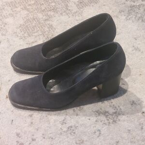 Calvin Klein Black Suede Mid Block Heel Pumps